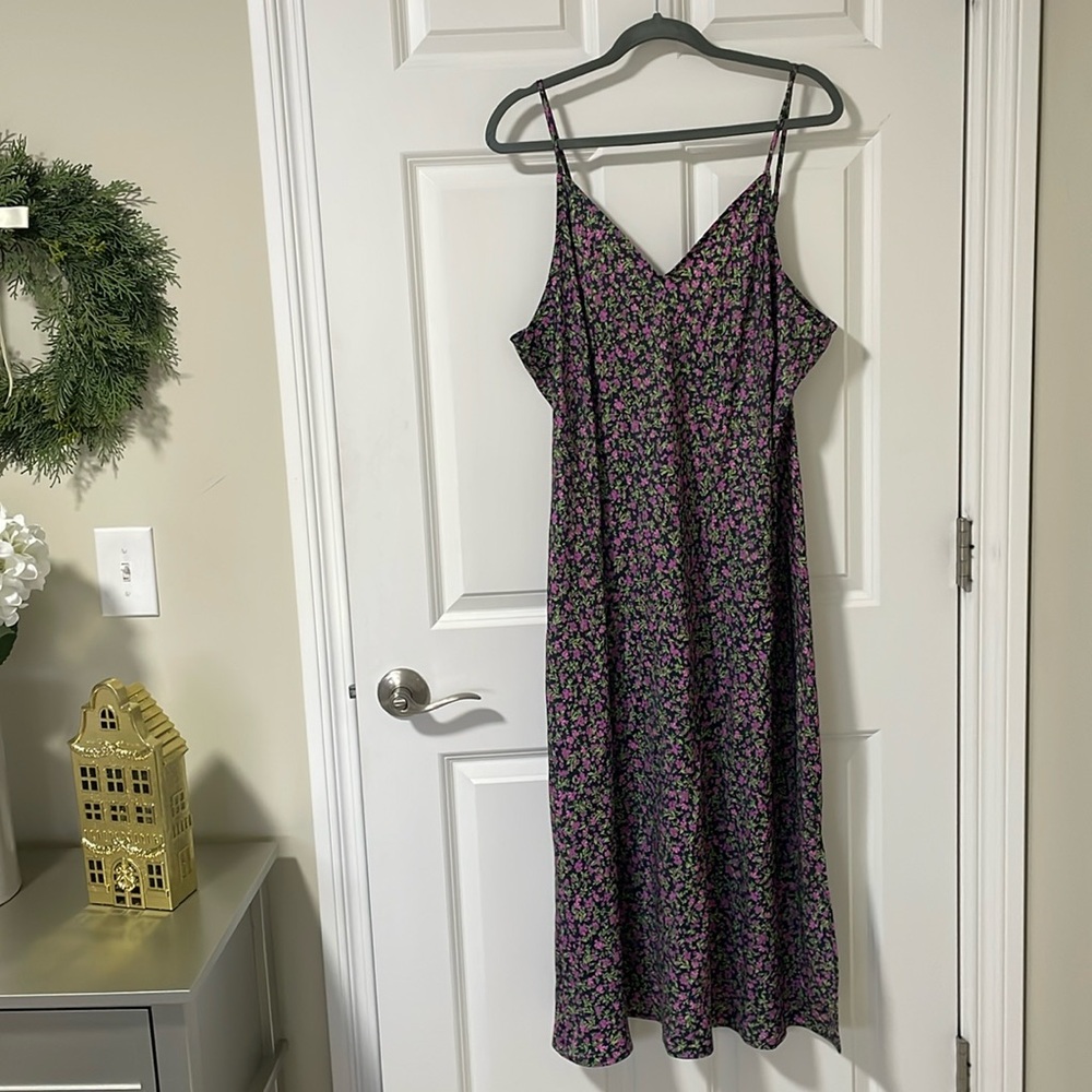 Time and Tru Maxi Dress with purple and green floral pattern